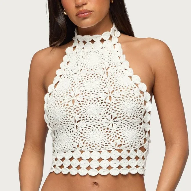 top Backless Crochet Halter Top edikted $34
