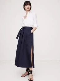 skirt BANANA REPUBLIC Cotton Sateen Side Slit Long Midi Skirt | Navy XXL #743515 NEW eBay $79.95