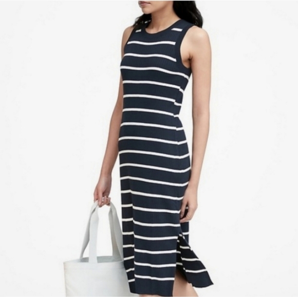 dress Banana Republic Stripe Knit Dress - Navy Blue and White - XS Poshmark $52