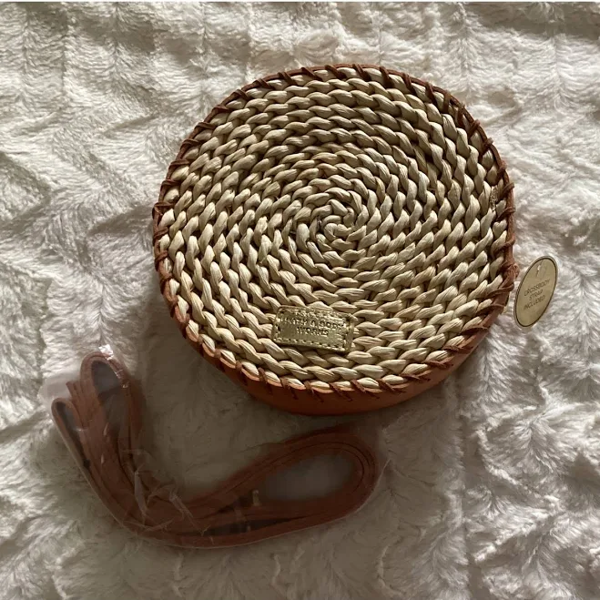 bag Bath & Body Works Round Woven Straw Crossbody Bag Cognac Brown eBay $13