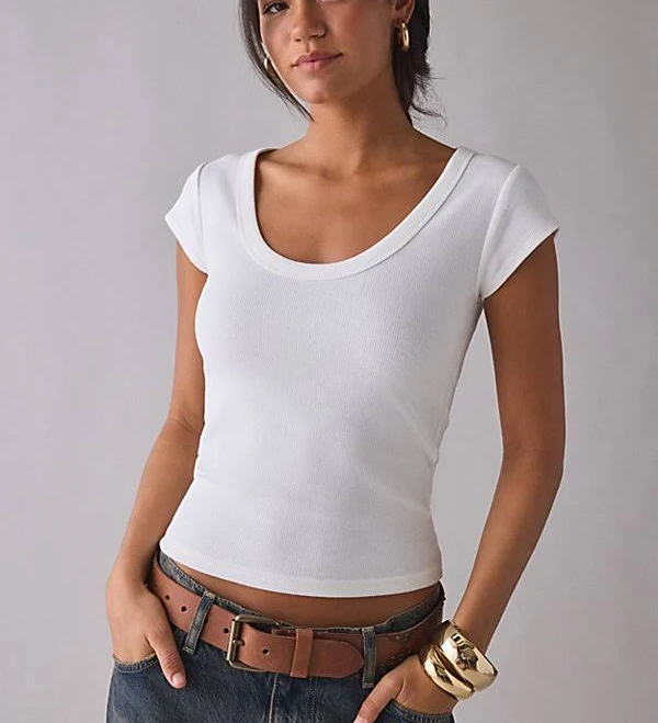 top BDG Women's Off-Duty Ribbed Scoop Neck Cotton Tee Urban Outfitters $19