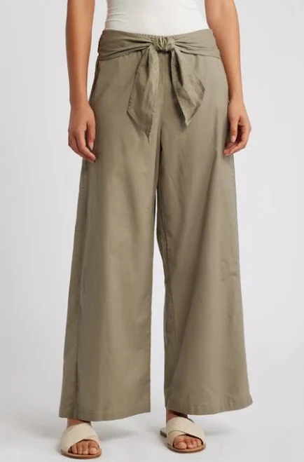 pants Beach Lunch Lounge Women's Florencia Tie Waist Wide-Leg Cotton & Linen Pants Nordstrom $68