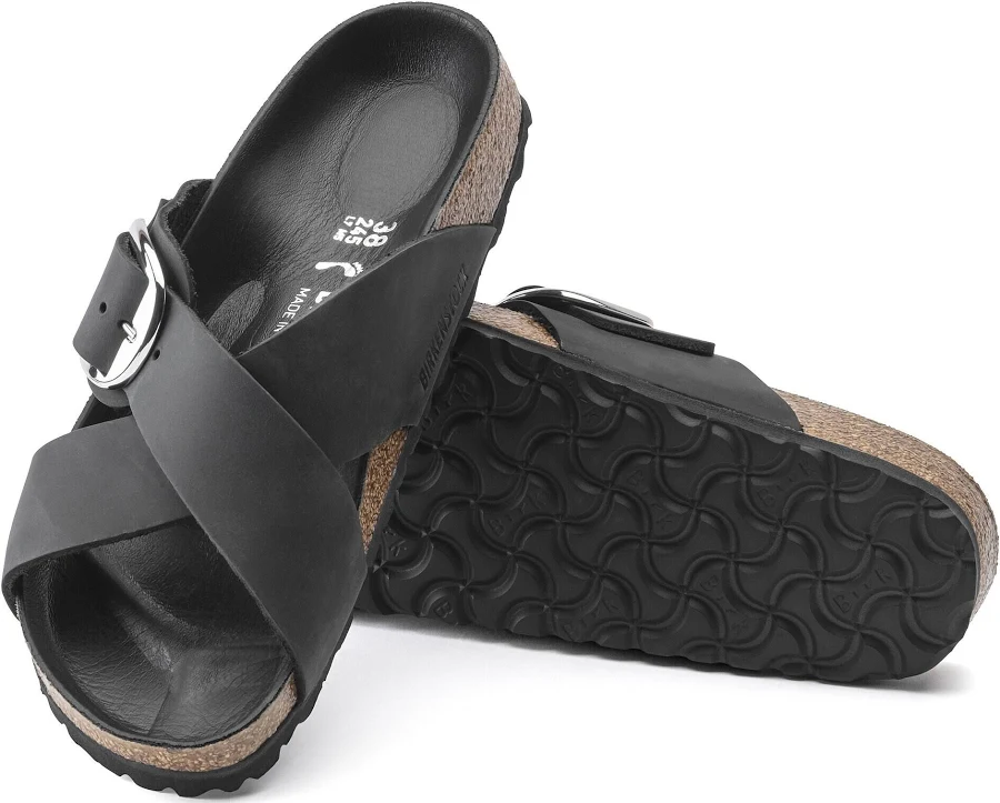 shoes BIRKENSTOCK Siena Big Buckle Oiled Leather Black Two-Strap Sandals BIRKENSTOCK $164.95