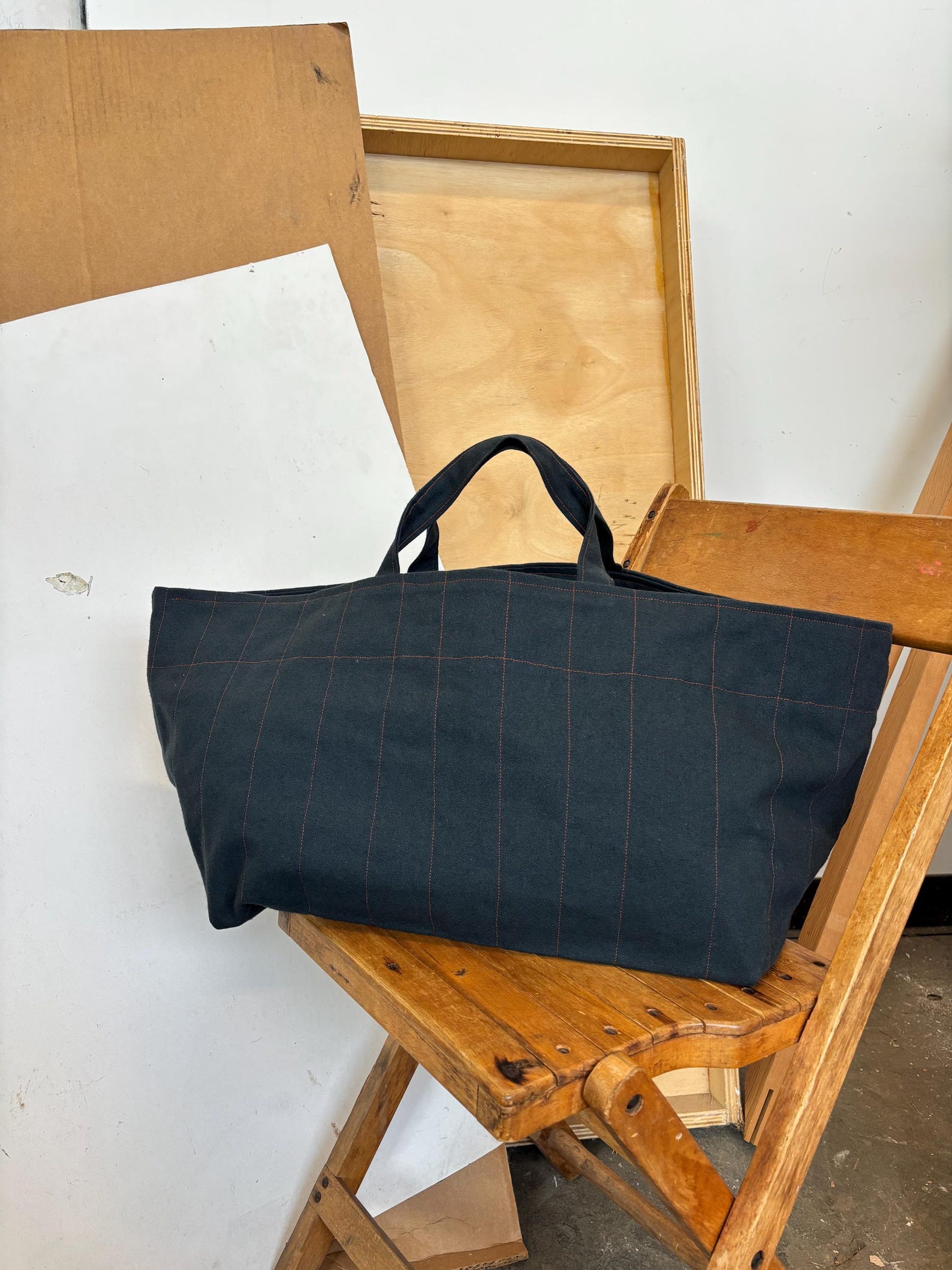 bag Black Contrast Stitch Large Everyday Cotton Canvas Tote Bag Etsy $98