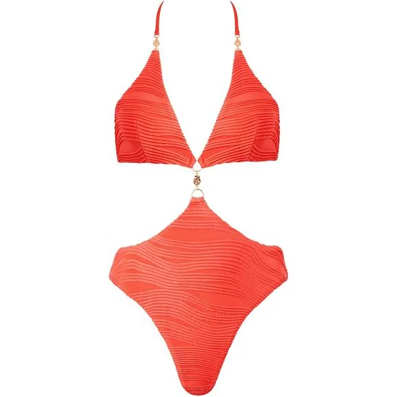 bikini Bluebella Orta Plunge Cut-out Swimsuit Hot Coral - XXS Bluebella US $67