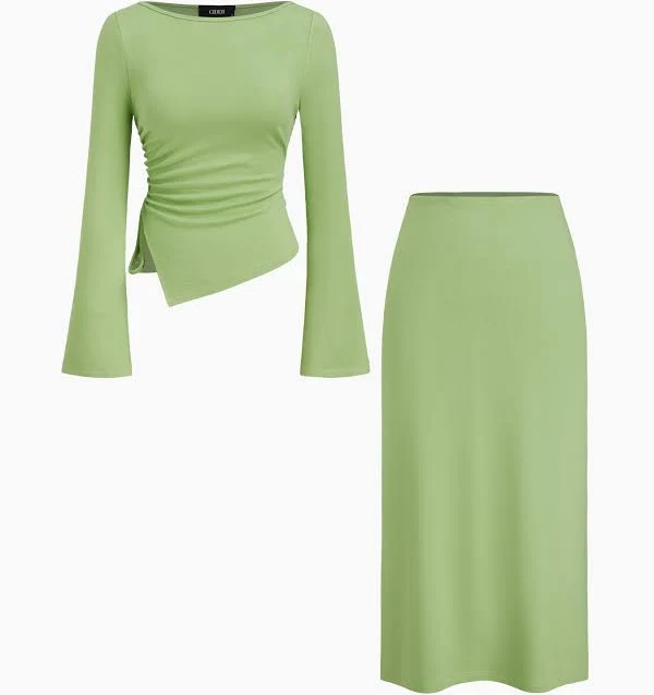 outfits Boho-Chic High Stretch Knit Top & Mid Rise Maxi Skirt Set Cider $27.9