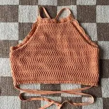 crop top Boho Festival Cottagecore crochet crop top - ORANGE high neck strappy resort eBay $12.5