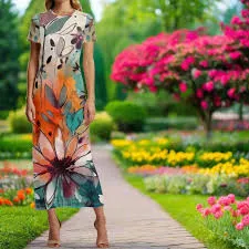 dress Boho Maxi Dress With Abstract Watercolor Floral Print Orange Teal And Beige Etsy $45.38