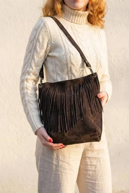 bag Boho Suede Fringe Crossbody Bag Etsy - Taiabags $198
