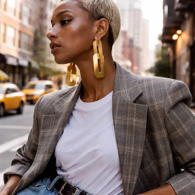 accessory Bold Gold Statement Earrings - Oversized Sculptural Drop Dangle Earrings - Lightweight Contemporary Jewelry for Everyday Elegance Etsy - LakaLuka $85.78