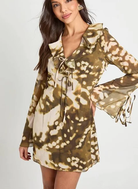 outfits Boohoo Women's Abstract Chiffon Ruffle Shift Dress Nasty Gal - US $33.6