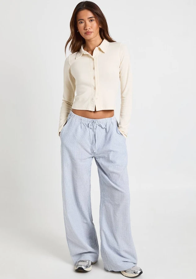 pants Boohoo Women's Stripe Seersucker Wide Leg Trousers boohoo USA $24.8