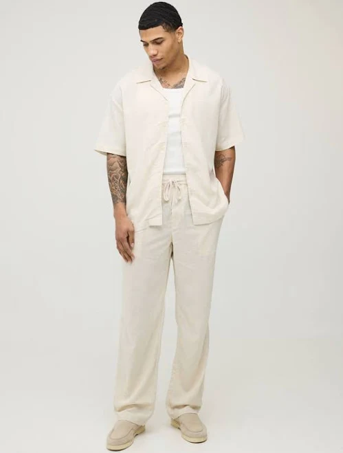matching set boohooMAN Men's Oversized Linen Blend Shirt & Trouser Set BOOHOOMAN US $65