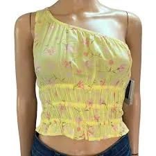 one shoulder top BP Sophie Crop Top One Shoulder Floral Smocked Poshmark $18