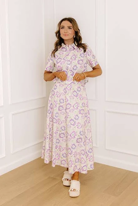 skirt Butterfly Garden High Waist Floral Midi Skirt Impressions Boutique $59