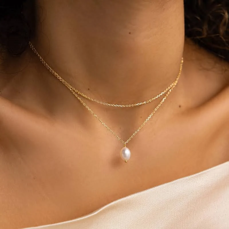 accessory Caitlyn Minimalist Dainty Duo Chain Layered Pearl Necklace Caitlyn Minimalist $39