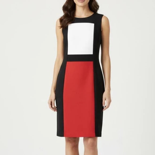 dress Calvin Klein Black Red White Colorblock Ponte Knit Sleeveless Sheath eBay - jbtwitty $30