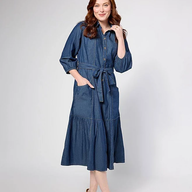 dress Christie Brinkley Belted Denim Midi Dress HSN $79.95