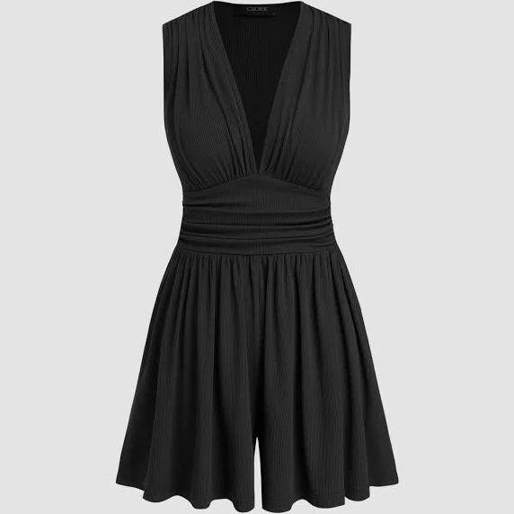 romper CIDER Women's Knit Neck Solid Ruched Pocket Lightweight Romper Summer Cider $27.9