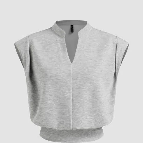 basics CIDER Women's Neck Solid Woven High Stretch Pleated Crop Top Cider $24.9