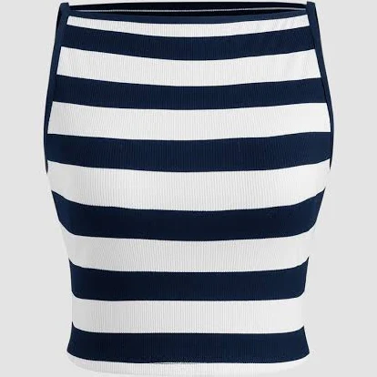 crop top CIDER Women's Tank Top Boat Neck Striped Crop Knit Medium Stretch Nautical-Inspired Summer Cider $17.9