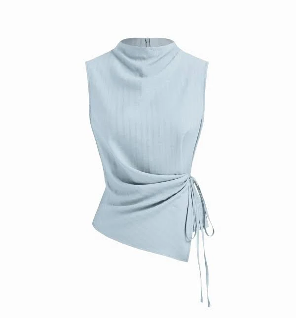 cowl neck CIDER Women's Work Tops Woven Stand Collar Texture Ruched Knotted Lightweight Breathable Flattering Waist-Cinching Tank Top Cider $17.9