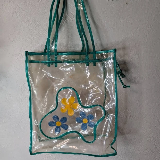 bag Clear Floral Pvc Tote Bag With Teal Trim | Color: Blue/Green | Size: Os | Cencalifinds's Closet Poshmark $40