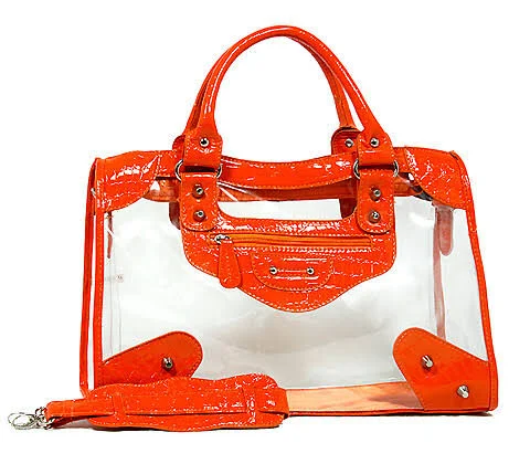 bag Clear Pvc Tote Bag W/ Croc Embossed Patent Leather-like Trim - Orange eBay - sales_shoppers_llc $42.7