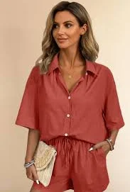 two piece set Coastal Linen Cotton Two Piece Set - Rusty Orange / L Linen Eleven $52