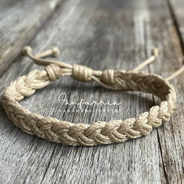 accessory Cocoa Beach, Braided Bracelet, Handmade in Natural Beige Cord, Adjustable Minimalist Jewelry, Waterproof Boho Style for Men or Women Etsy - Fanfarria $12.59