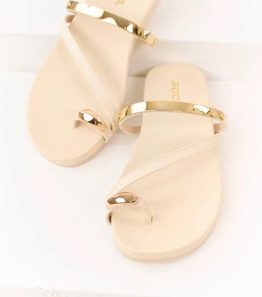 shoes Cocoa Faux Leather Sandals with Gold Toe Strap Lime Lush $29.99