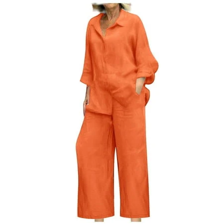 two piece set Cocolona Women's Linen Long Sleeve Button Shirt and Pants Set Walmart - cocolona $17.99