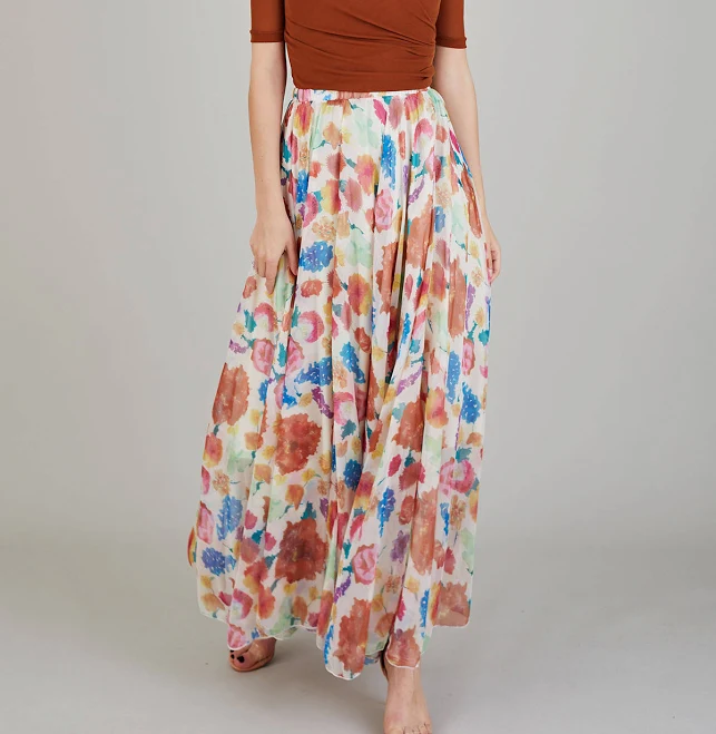 bottom Colorful Blossom Chiffon Maxi Skirt Chicwish $29.9