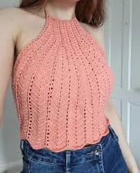 top Coral Crochet Halter Neck Tie Top Etsy $39.59