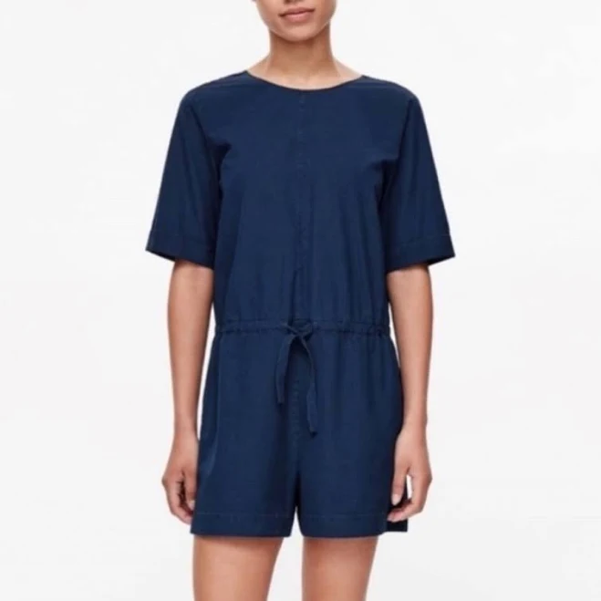 romper Cos Pants & Jumpsuits | Cos Navy Blue Short Romper Drawstring Waist 2 Nwt | Color: Blue | Size: 2 | Pm-76490840's Closet Poshmark $22