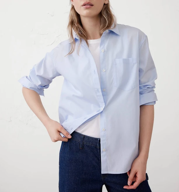top Crisp Blue Women's Classic Poplin Shirt Banana Republic Factory $42