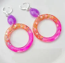 accessory Dangly resin hoop earrings,neon, orange, pink, purple, colorful, jewelry Etsy $30