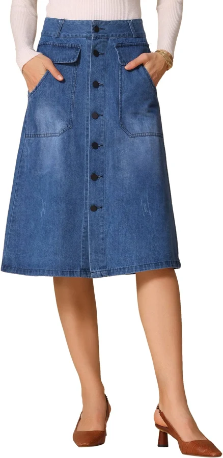 bottom Daring Diva Women's A-Line High Waist Denim Skirt Walmart $41.99
