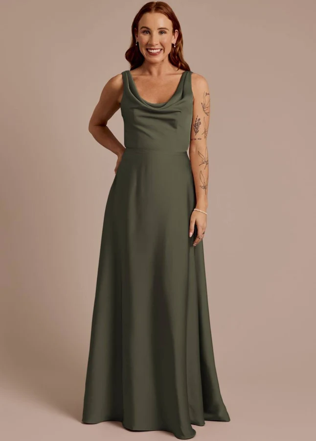 dress DB Studio Matte Satin Cowl Neck Tie Back Dress David's Bridal $149.95