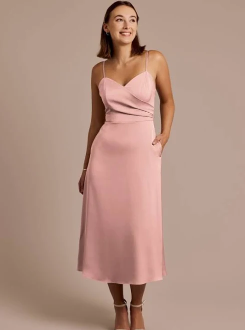 dress DB Studio Matte Satin Spaghetti Strap Midi Dress David's Bridal $69.99