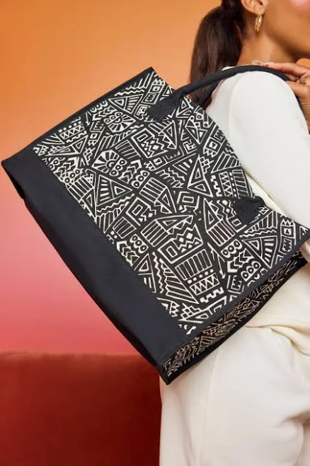 bag Eclectic Geo Canvas Tote Black Paper Party $14.99