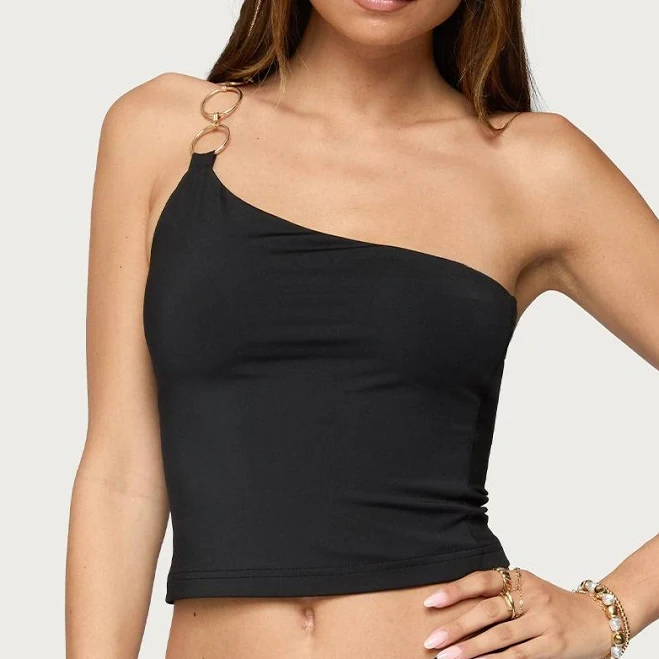 one shoulder top Edikted Women's Ashlyn One-Shoulder Ring Chain Crop Top edikted $19.2