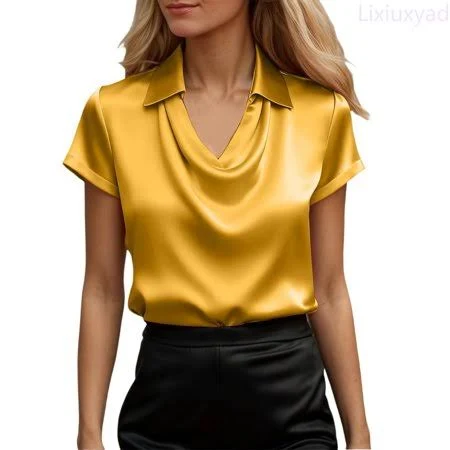 top Elegant Casual Draped Cowl Neck Short Sleeve Blouse Walmart - Lixiuxyad $12.67