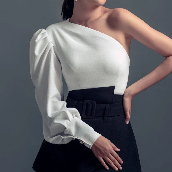 top Elegant Draped One Sleeve Silk Evening Blouse Etsy - MaisonLy $117.75