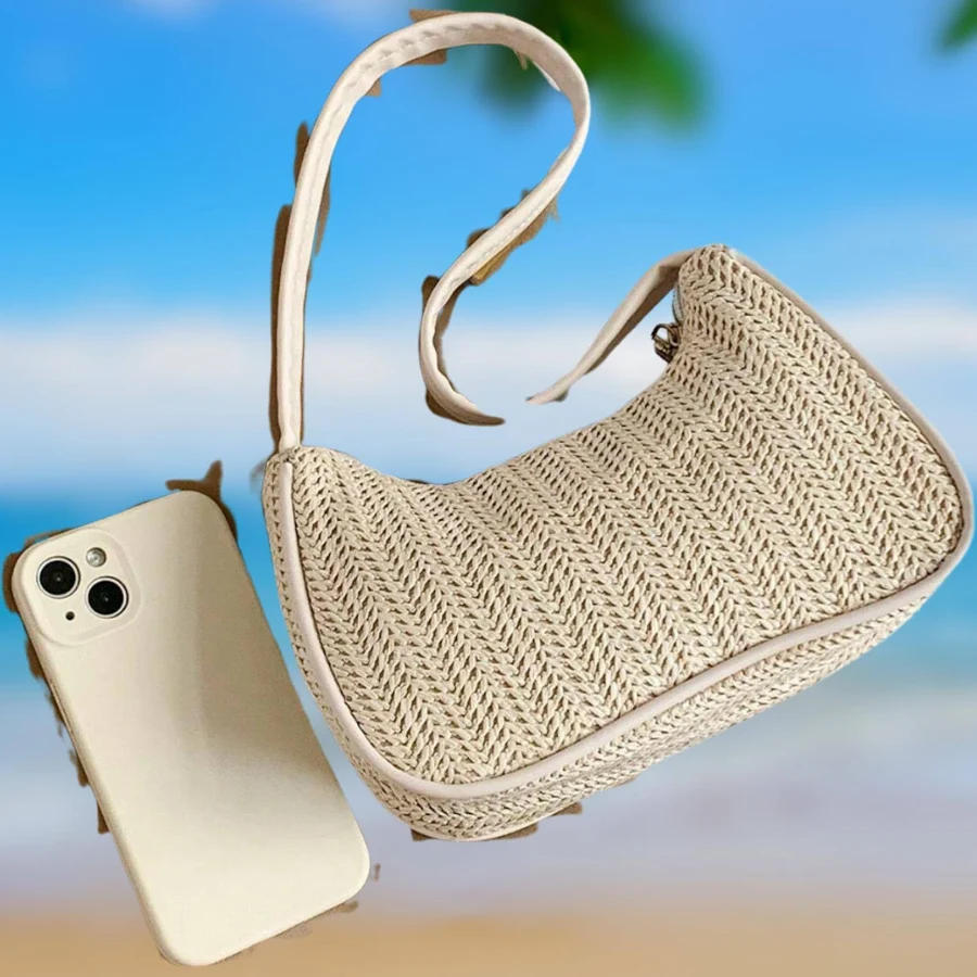 bag Elegant Straw Underarm Bag with Vegan Leather Trim Etsy - Seller $26.39