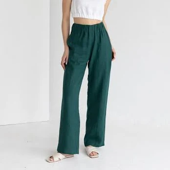 pants Emerald Wide Leg Linen Woman Pants with Pockets, High Waisted Linen Pants With Elastic Waistband, Green Linen Pants,Long Wide Linen Trousers Etsy - SandSnowLinen $186.68