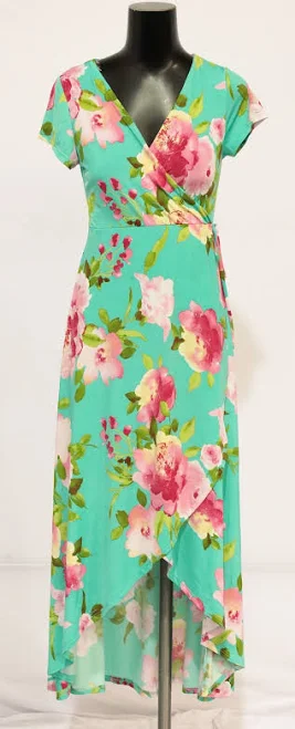 dress Emerald Women's Floral Print Short Sleeved Maxi Wrap Dress Ac2 Green eBay - top-buyz $17.99