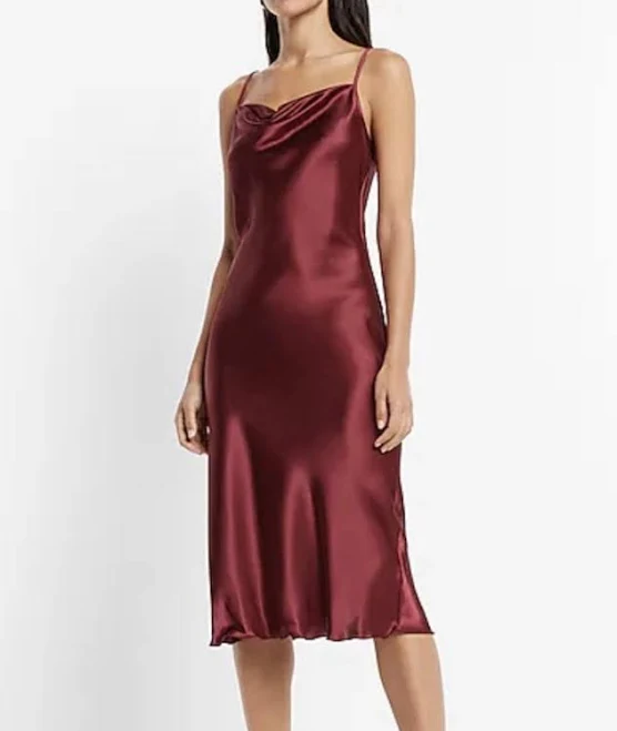 dress Express Burgundy, Satin Cowl Neck, Midi Slip Dress Size Small eBay $20