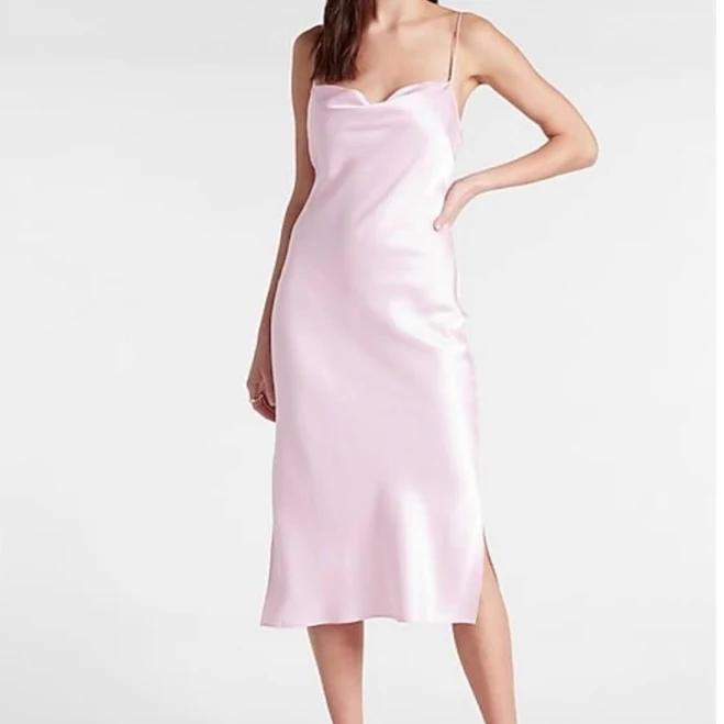 dress Express Dresses | Light Pink Express Satin Cowl Neck Midi Slip Dress | Color: Pink | Size: M | Stylemeetsclass's Closet Poshmark $24