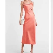 dress EXPRESS- Satin cowl neck midi slip dress in Coral peach Poshmark $70